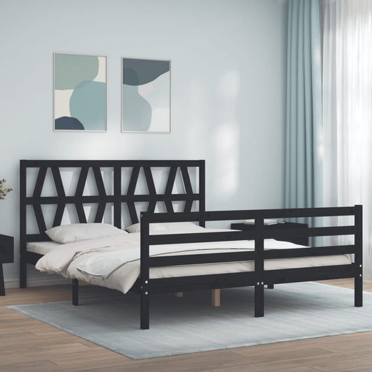 vidaXL Bed Frame with Headboard Black 160x200 cm Solid Wood