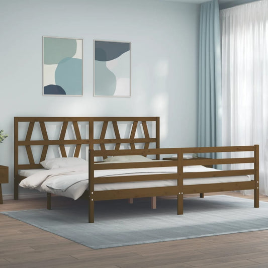 vidaXL Bed Frame with Headboard Honey Brown Super King Size Solid Wood