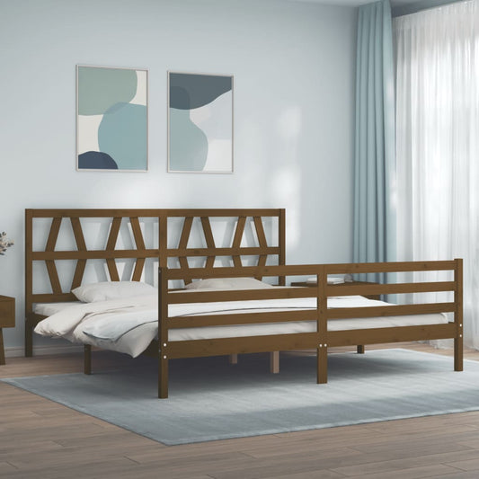 vidaXL Bed Frame with Headboard Honey Brown 200x200 cm Solid Wood