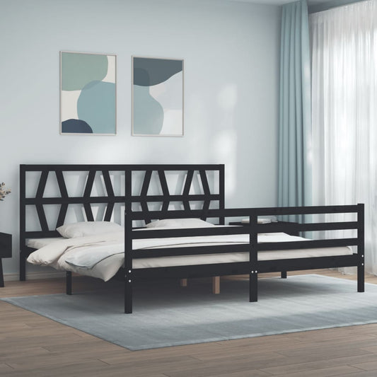 vidaXL Bed Frame with Headboard Black 200x200 cm Solid Wood