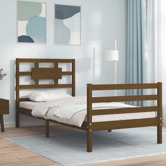 vidaXL Bed Frame with Headboard Honey Brown Single Solid Wood
