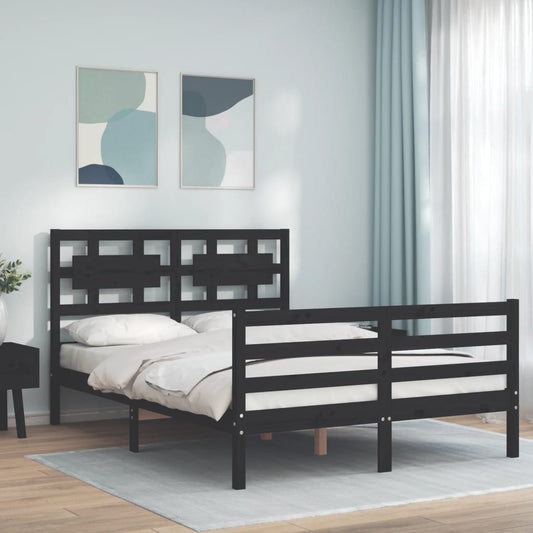 vidaXL Bed Frame with Headboard Black 140x190 cm Solid Wood