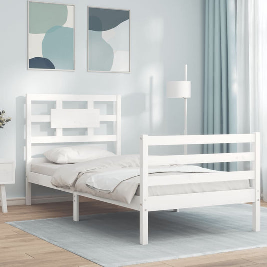 vidaXL Bed Frame with Headboard White 90x200 cm Solid Wood