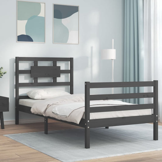 vidaXL Bed Frame with Headboard Grey 90x200 cm Solid Wood