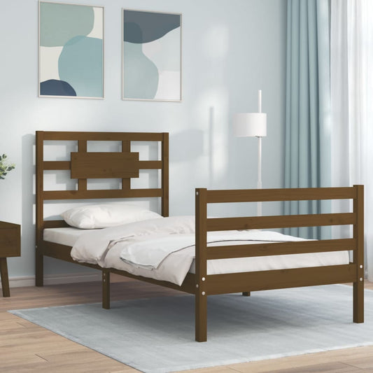 vidaXL Bed Frame with Headboard Honey Brown 90x200 cm Solid Wood