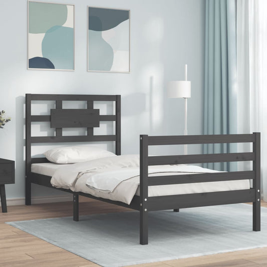 vidaXL Bed Frame with Headboard Grey 100x200 cm Solid Wood