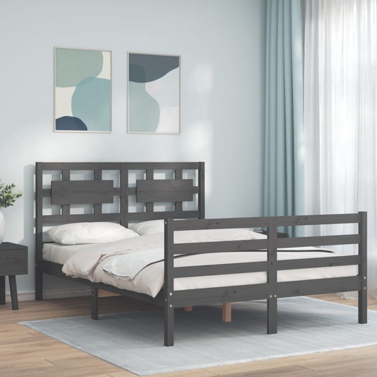 vidaXL Bed Frame with Headboard Grey 120x200 cm Solid Wood