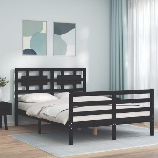 vidaXL Bed Frame with Headboard Black 120x200 cm Solid Wood