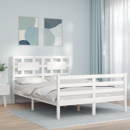 vidaXL Bed Frame with Headboard White 140x200 cm Solid Wood