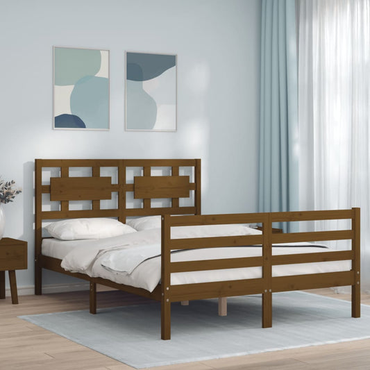 vidaXL Bed Frame with Headboard Honey Brown 140x200 cm Solid Wood