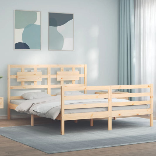 vidaXL Bed Frame with Headboard King Size Solid Wood