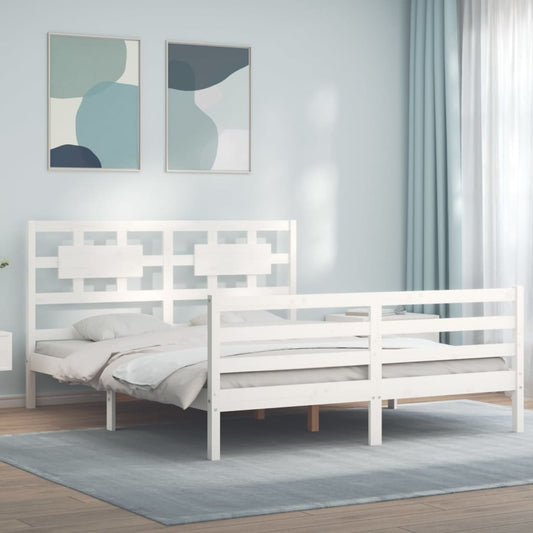 vidaXL Bed Frame with Headboard White 160x200 cm Solid Wood