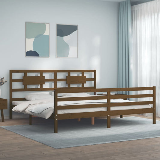 vidaXL Bed Frame with Headboard Honey Brown Super King Size Solid Wood
