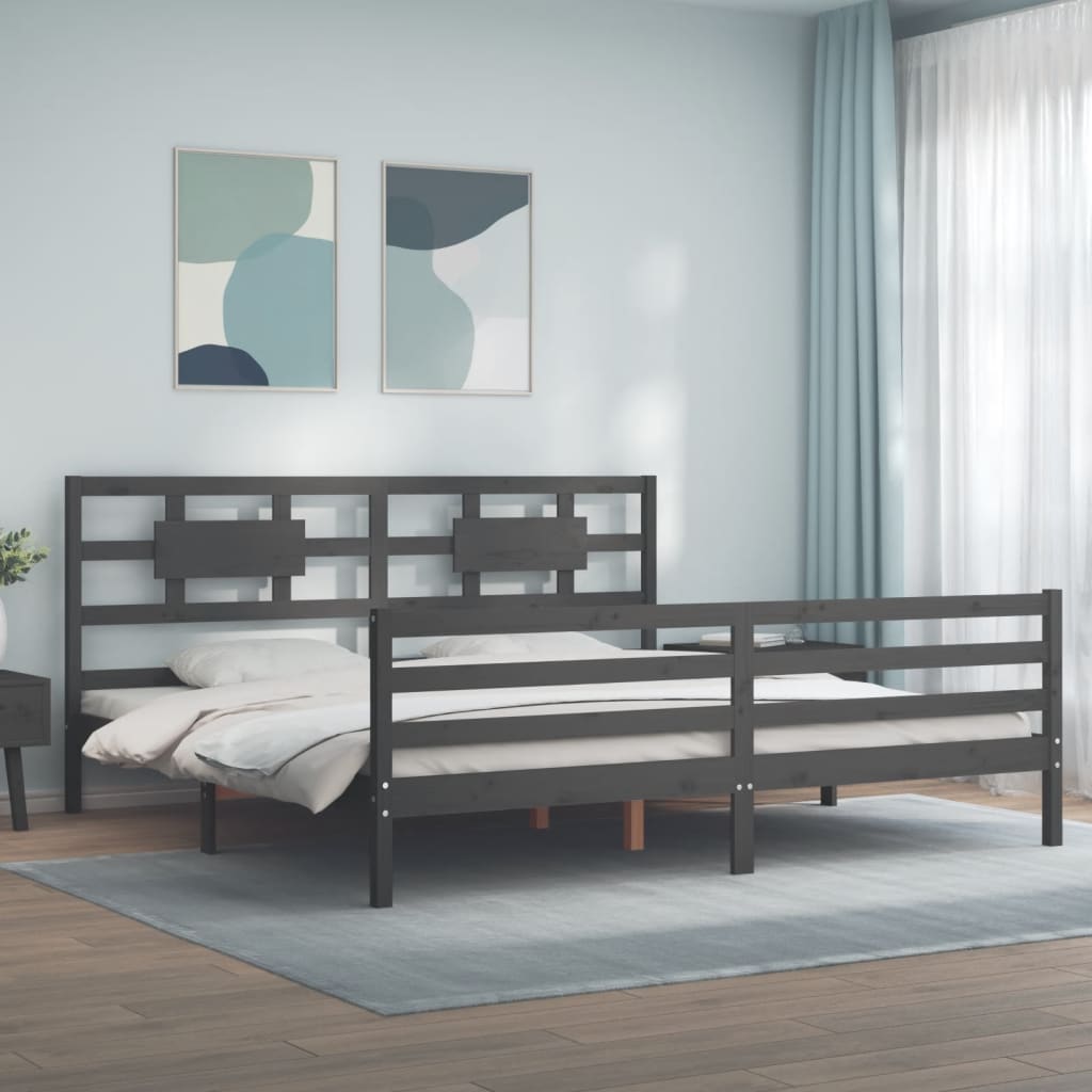 vidaXL Bed Frame with Headboard Grey 200x200 cm Solid Wood