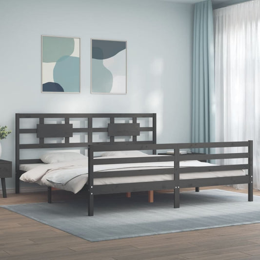 vidaXL Bed Frame with Headboard Grey 200x200 cm Solid Wood