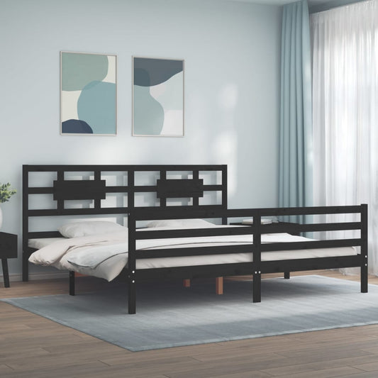 vidaXL Bed Frame with Headboard Black 200x200 cm Solid Wood