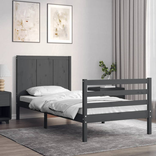 vidaXL Bed Frame with Headboard Grey Single Solid Wood