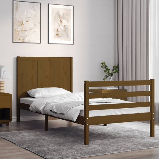 vidaXL Bed Frame with Headboard Honey Brown Single Solid Wood