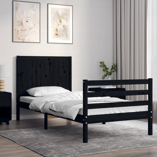 vidaXL Bed Frame with Headboard Black Single Solid Wood