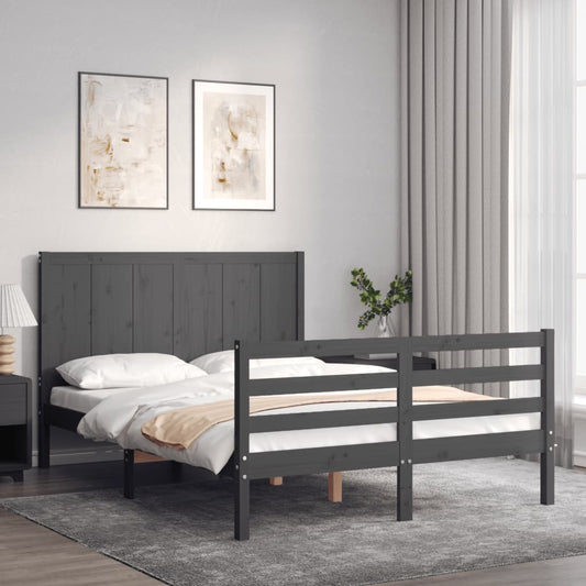 vidaXL Bed Frame with Headboard Grey Small Double Solid Wood