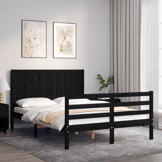 vidaXL Bed Frame with Headboard Black Small Double Solid Wood