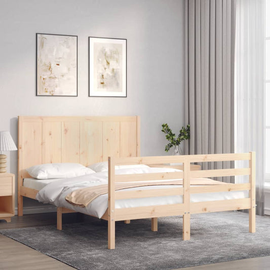 vidaXL Bed Frame with Headboard 140x190 cm Solid Wood