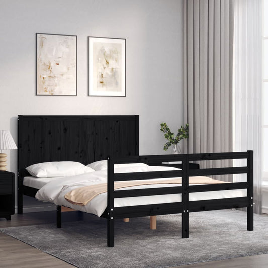 vidaXL Bed Frame with Headboard Black 140x190 cm Solid Wood