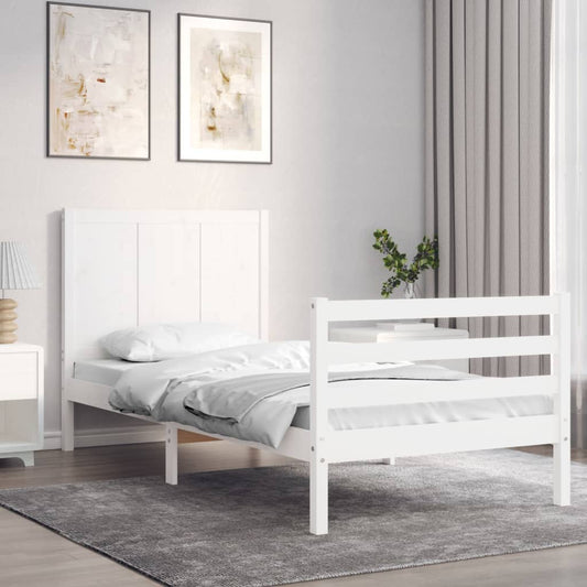 vidaXL Bed Frame with Headboard White 90x200 cm Solid Wood