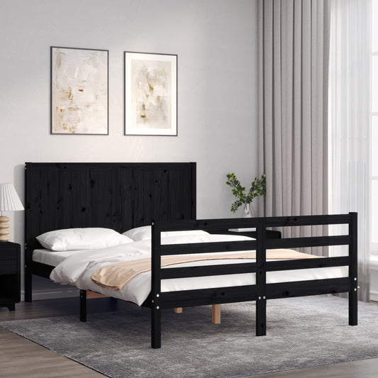 vidaXL Bed Frame with Headboard Black 120x200 cm Solid Wood