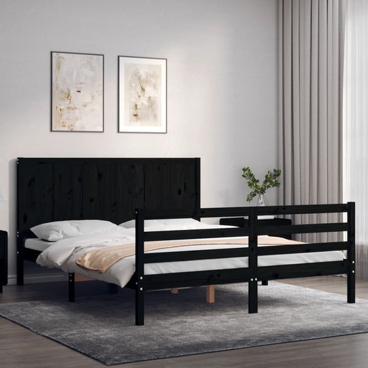 vidaXL Bed Frame with Headboard Black 160x200 cm Solid Wood