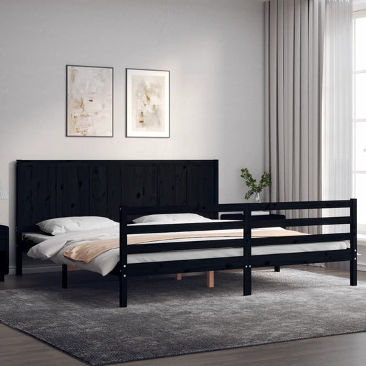 vidaXL Bed Frame with Headboard Black 200x200 cm Solid Wood