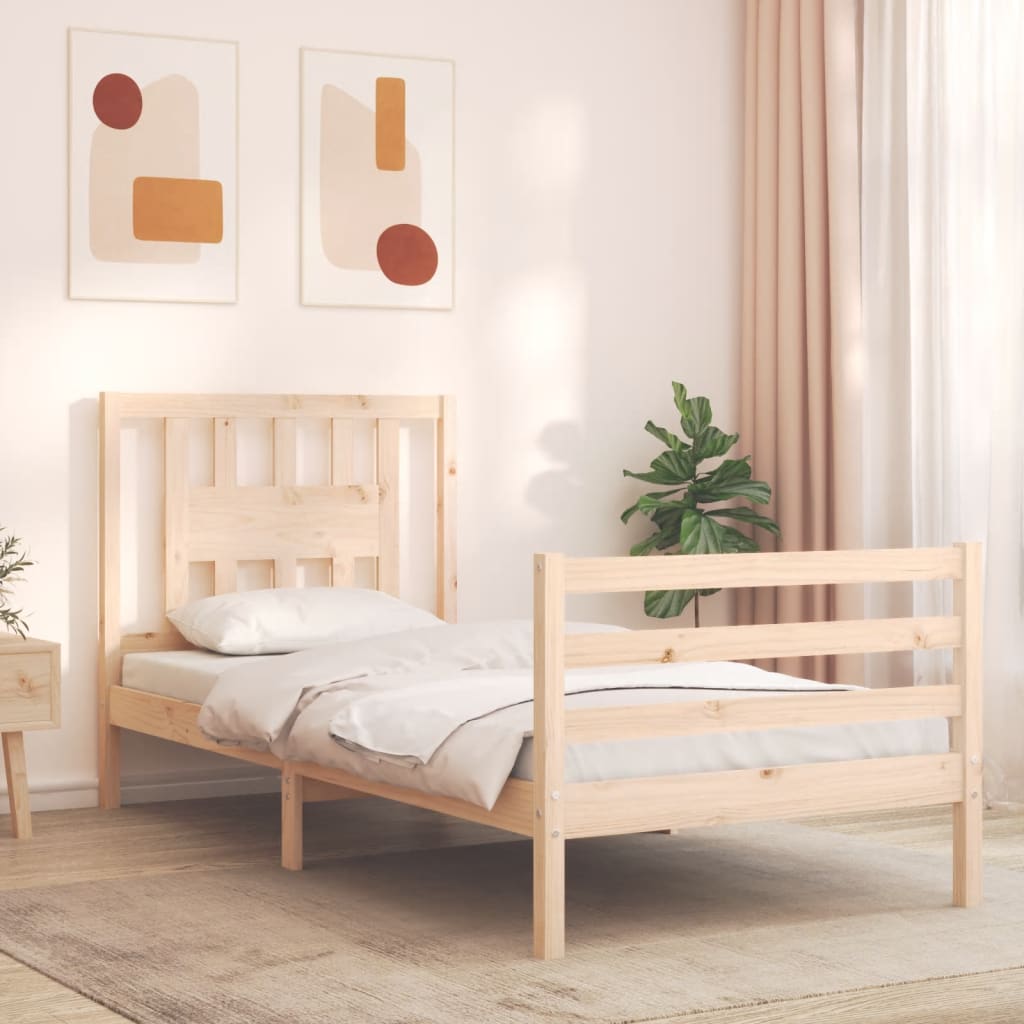 vidaXL Bed Frame with Headboard Single Solid Wood