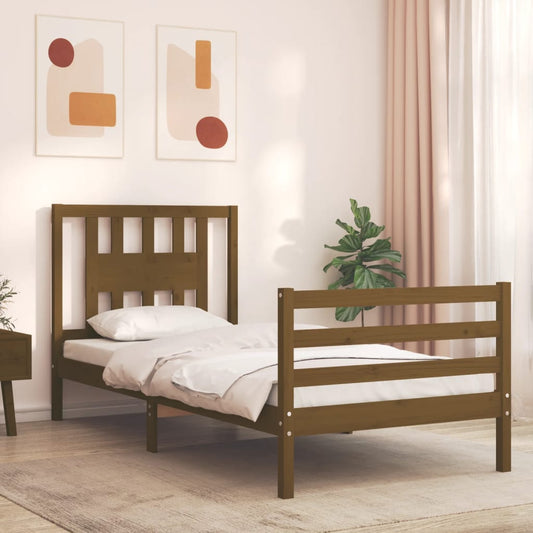 vidaXL Bed Frame with Headboard Honey Brown Single Solid Wood