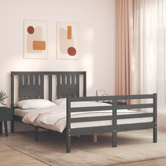 vidaXL Bed Frame with Headboard Grey Small Double Solid Wood