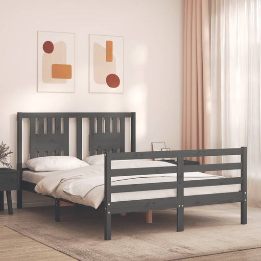 vidaXL Bed Frame with Headboard Grey Double Solid Wood