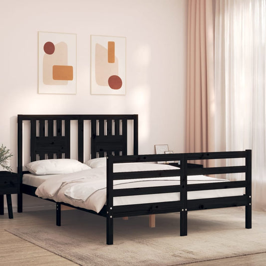 vidaXL Bed Frame with Headboard Black 140x190 cm Solid Wood