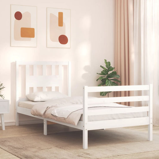 vidaXL Bed Frame with Headboard White 90x200 cm Solid Wood