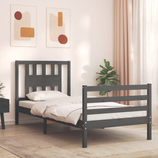 vidaXL Bed Frame with Headboard Grey 90x200 cm Solid Wood