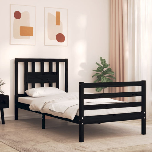 vidaXL Bed Frame with Headboard Black 90x200 cm Solid Wood