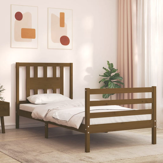 vidaXL Bed Frame with Headboard Honey Brown 100x200 cm Solid Wood
