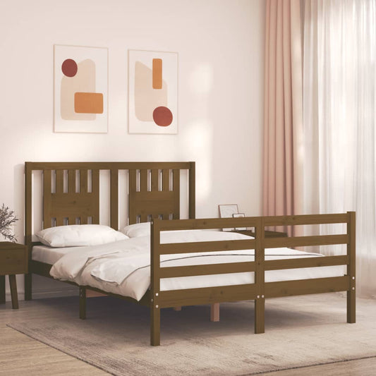 vidaXL Bed Frame with Headboard Honey Brown 120x200 cm Solid Wood