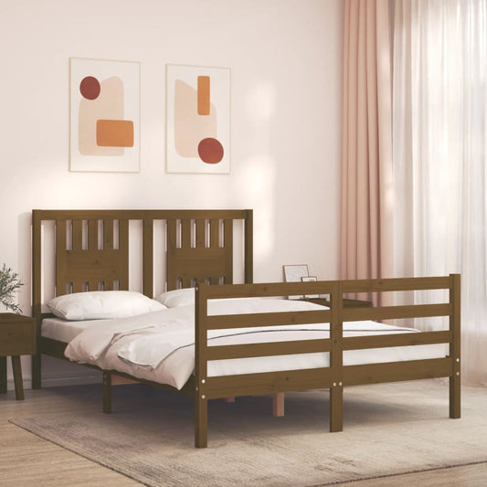 vidaXL Bed Frame with Headboard Honey Brown 140x200 cm Solid Wood