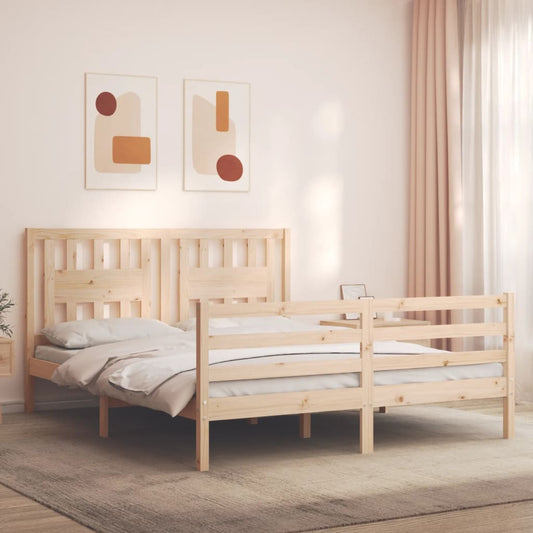vidaXL Bed Frame with Headboard King Size Solid Wood