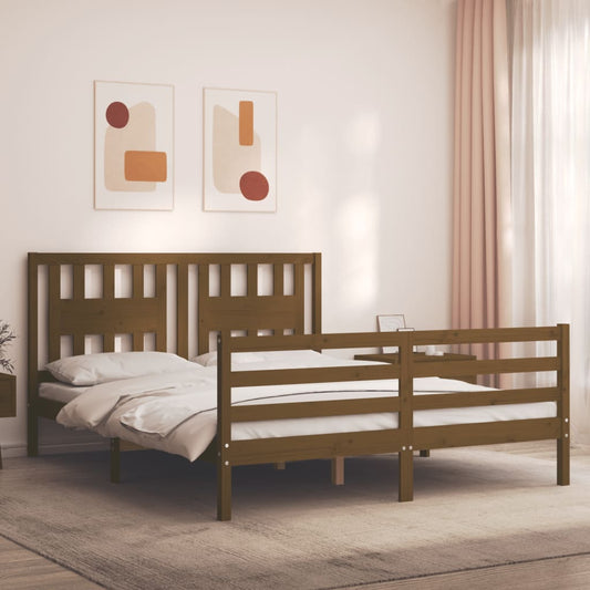 vidaXL Bed Frame with Headboard Honey Brown King Size Solid Wood
