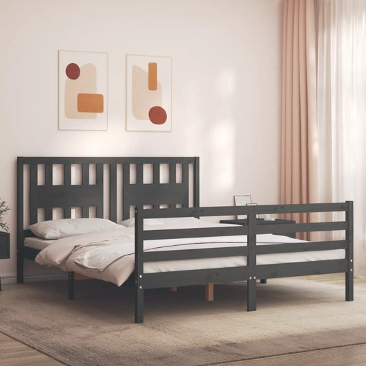 vidaXL Bed Frame with Headboard Grey 160x200 cm Solid Wood
