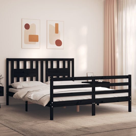 vidaXL Bed Frame with Headboard Black 160x200 cm Solid Wood
