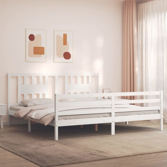 vidaXL Bed Frame with Headboard White Super King Size Solid Wood