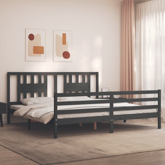 vidaXL Bed Frame with Headboard Grey Super King Size Solid Wood
