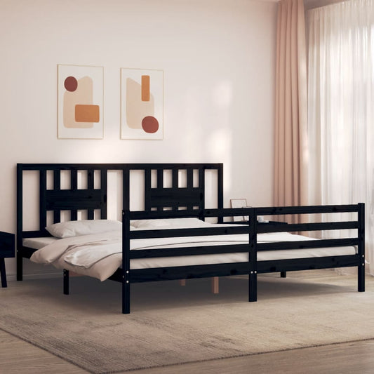 vidaXL Bed Frame with Headboard Black Super King Size Solid Wood