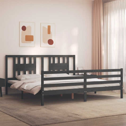 vidaXL Bed Frame with Headboard Grey 200x200 cm Solid Wood
